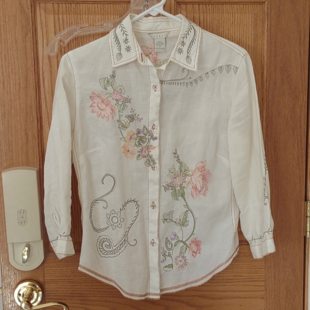 Tweed brand embroidered linen shirt size S
